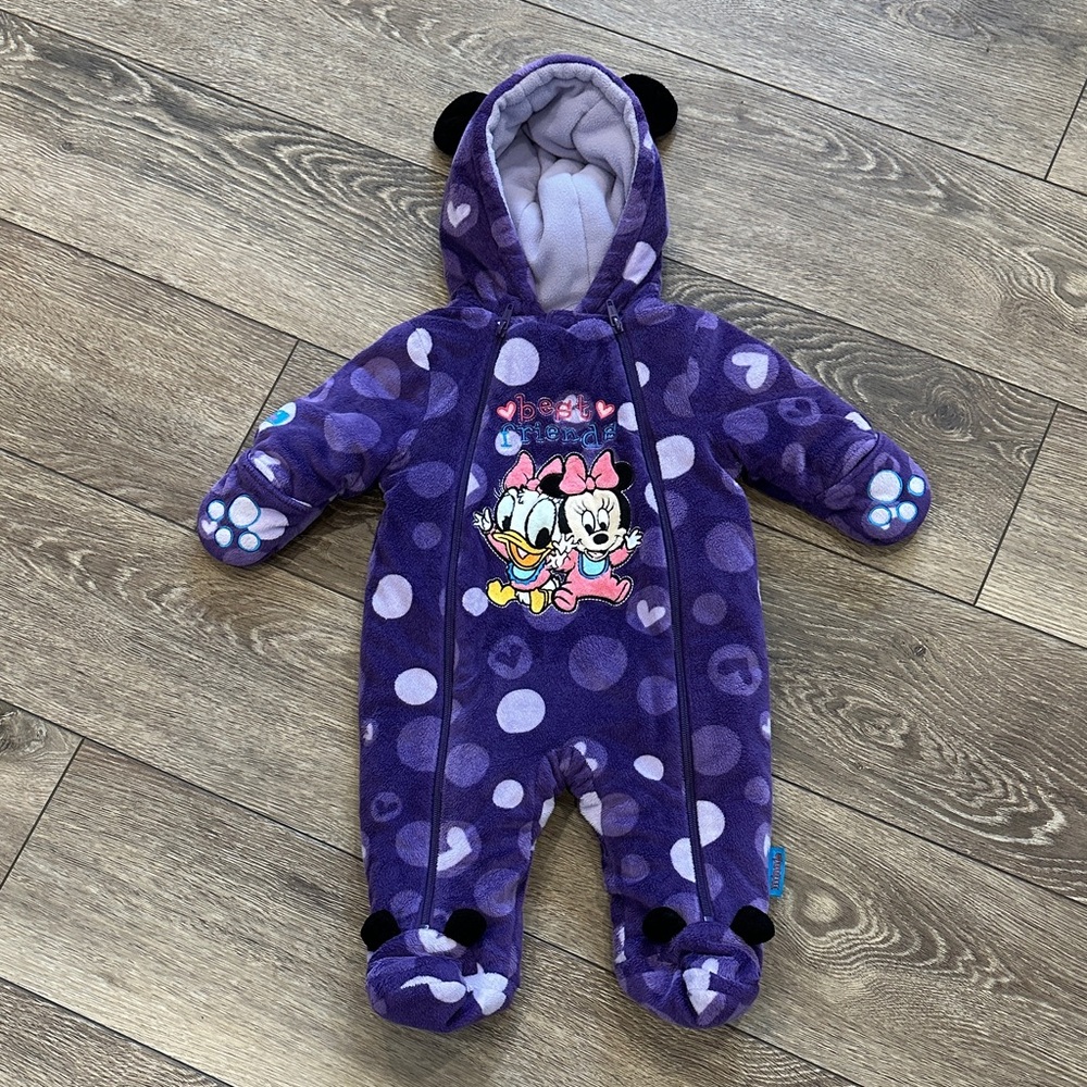 Disney Minnie Mouse Baby 0-3 Month Winter Suit Bunting Snowsuit Fleece Purple